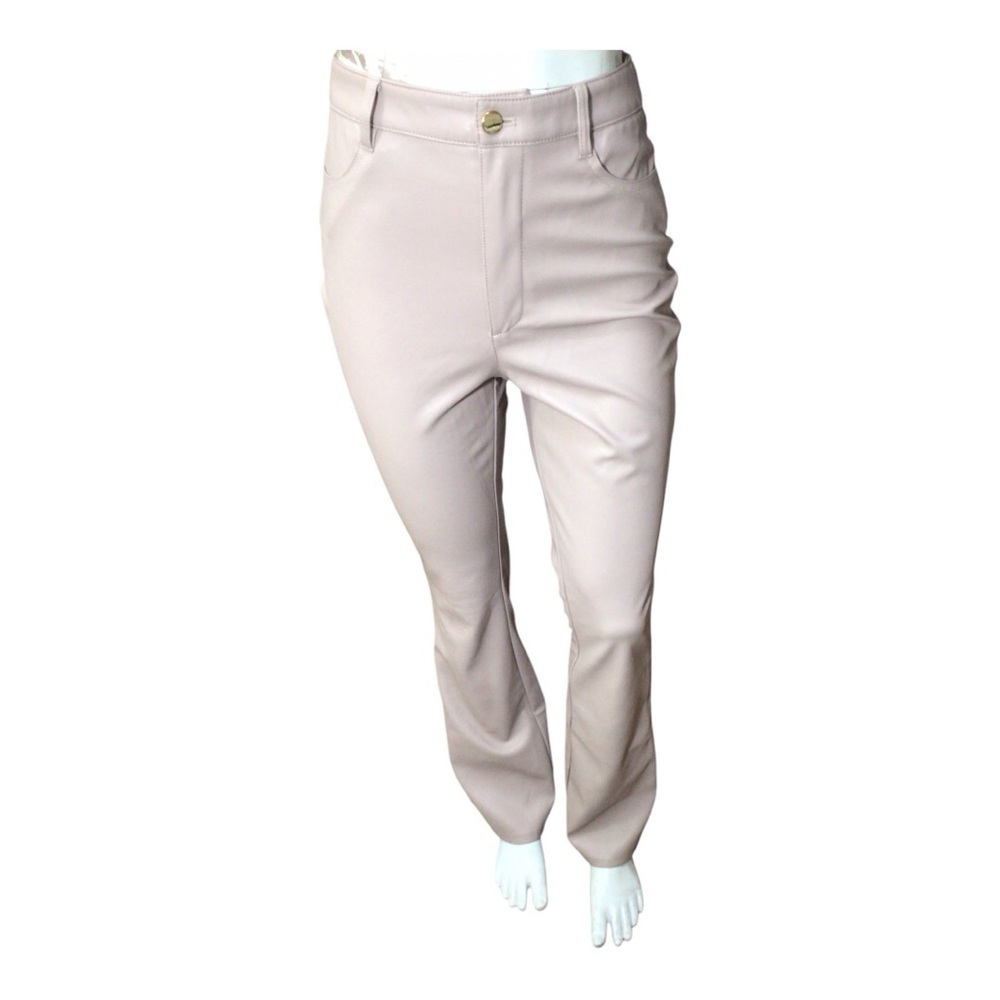 River Island Faux Leather Flared Beige Trousers with Pockets NWOT size 4